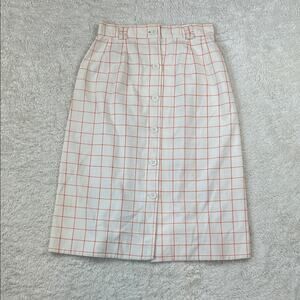Vintage Country Set white and orange checkerboard a line button down skirt, 6